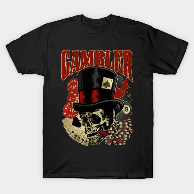 Gambler Skull T-Shirt by RockabillyM